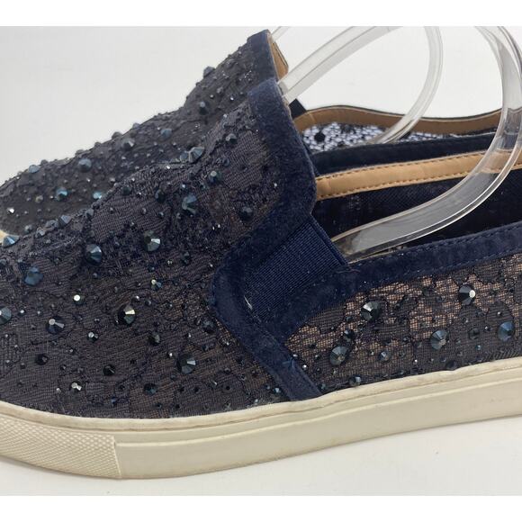 Antonio Melani women 7.5 Black Jeweled Slip on Shoes rhinestone sneaker lace - Picture 4 of 5